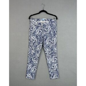 J McLaughlin Pants Womens 4 Blue White Floral Leaf Ankle Skinny Denim Stretch